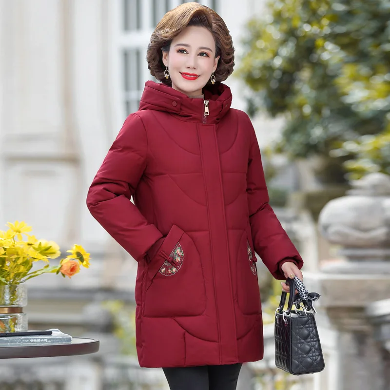 Women Winter Long Embroidery Jacket Thick Warm Parkas Ladies Hooded Cotton Padded Coat Female Stylish Outerwear Brand Clothing