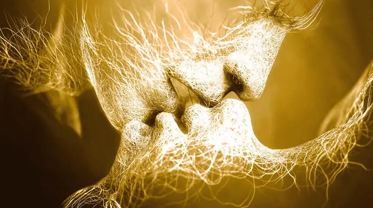 3 цвета черный синий желтый Современный абстрактный поцелуй любви