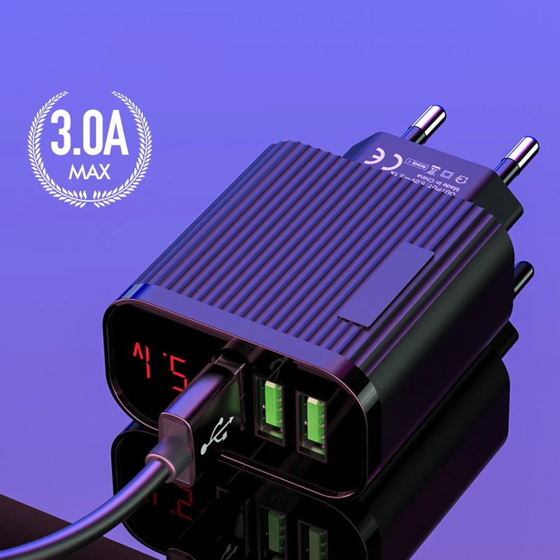 Универсальный светодиодный дисплей 3 порта USB зарядное устройство для телефона 3A