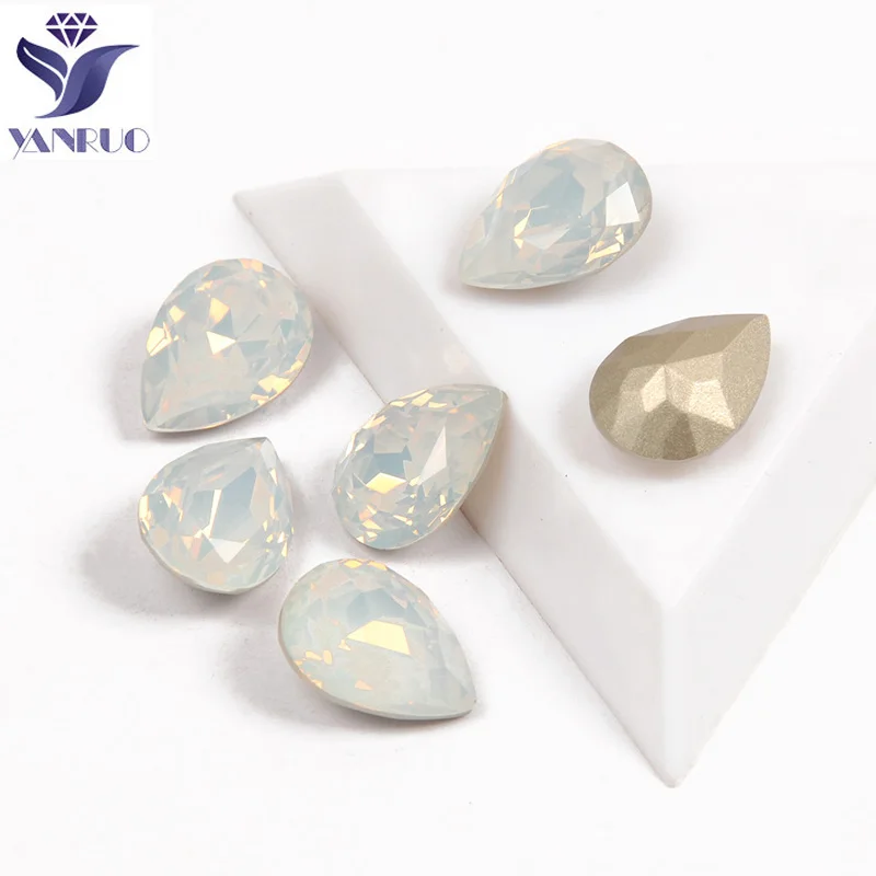 

YANRUO 4320 Drop White Opal Top Fancy Rhinestone Nail On Rhinestones Bling Stones Crystals Nail Appliques For Nails Art Gems