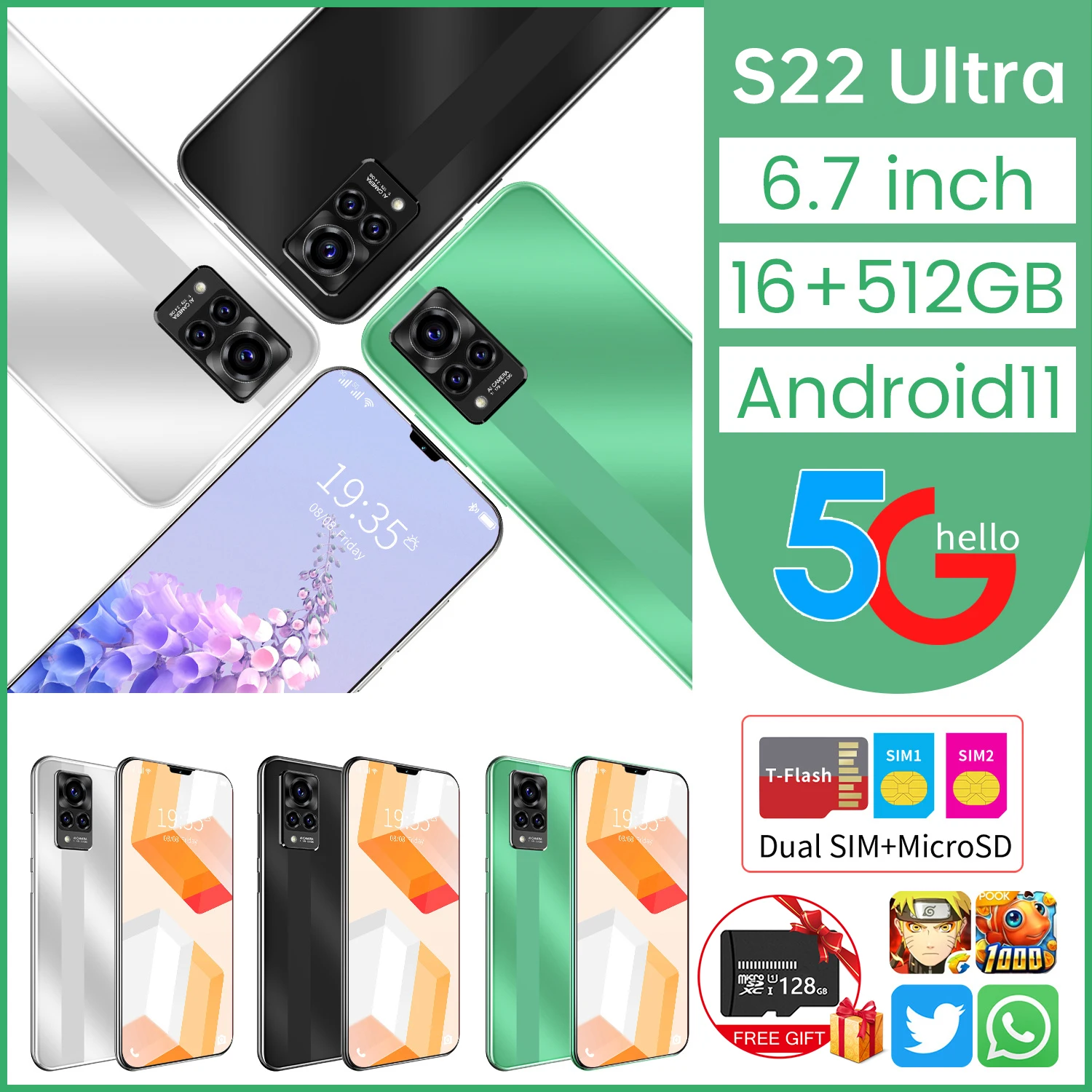 

S22 Ultra 6000mAh Global Version 6.7 Inch Galay 16GB 512GB Smartphone Full Screen Deca Core 4G LTE 5G Network Mobile Phone GPS