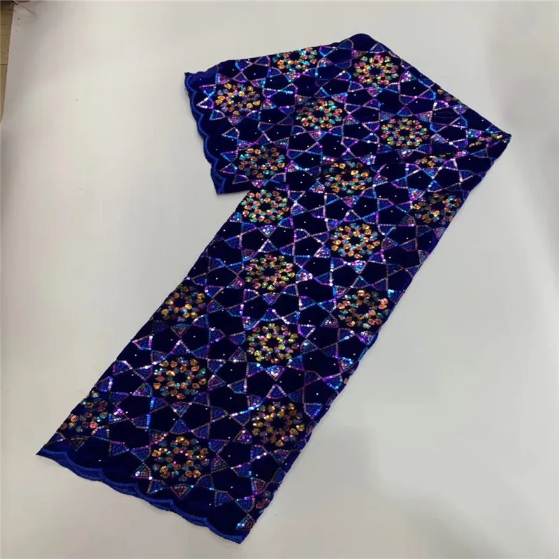 

African Lace Fabric 2020 High Quality velvet Lace royal blue Mesh Sequin Lace Fabric For Wedding Party French Tulle Lace Fabric