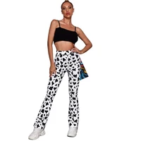2021 spring and autumn ladies trousers black and white print stretch waist trousers bell bottoms casual trousers