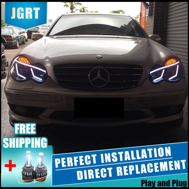 2 шт. светодиодный фонарь для Benz W203 01-07 Автомобильный светодиодный фонарь с двойными ксеноновыми линзами автомобильные аксессуары дневные ходовые огни противотуманные фары