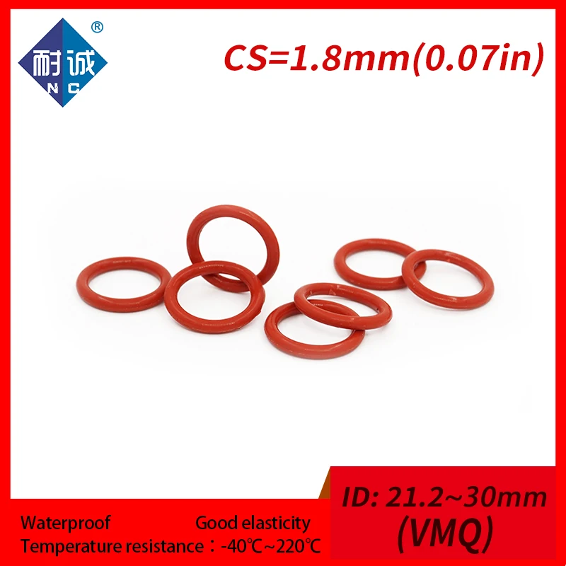 

2PCS/lot Silicone rubber oring Red VMQ CS1.8mm ID21.2/22.4/23.6/25/25.8/26.5/28/30mm Gasket Silicone Oring waterproof Silica gel