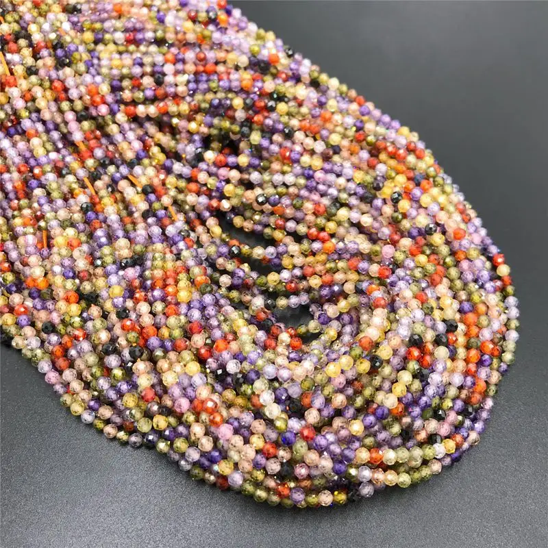 Fashion Multi Color Zircon Beads Micro Faceted Gem Stone 2mm 3mm Loose Spacer for Jewelry Making Bracelet Necklace | Украшения и