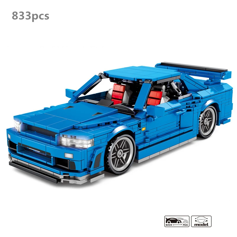 

NEW City High-Tech Sports Car GTR34 Model Kit Building Blocks Supercar Speed Champions Compatible With Bricks Creative Kids Toys