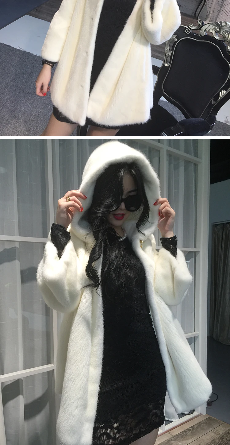 new autumn and winter Haining imported fur women's hooded tidy long section mink coat mink jacket