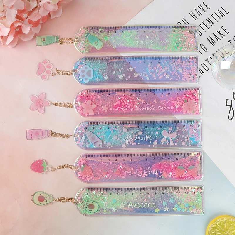 

1Pcs Creative Bookmarks Cartoon Quicksand PVC Drawing Ruler Student Lovely Pendant Bookmark Stationery School Supply