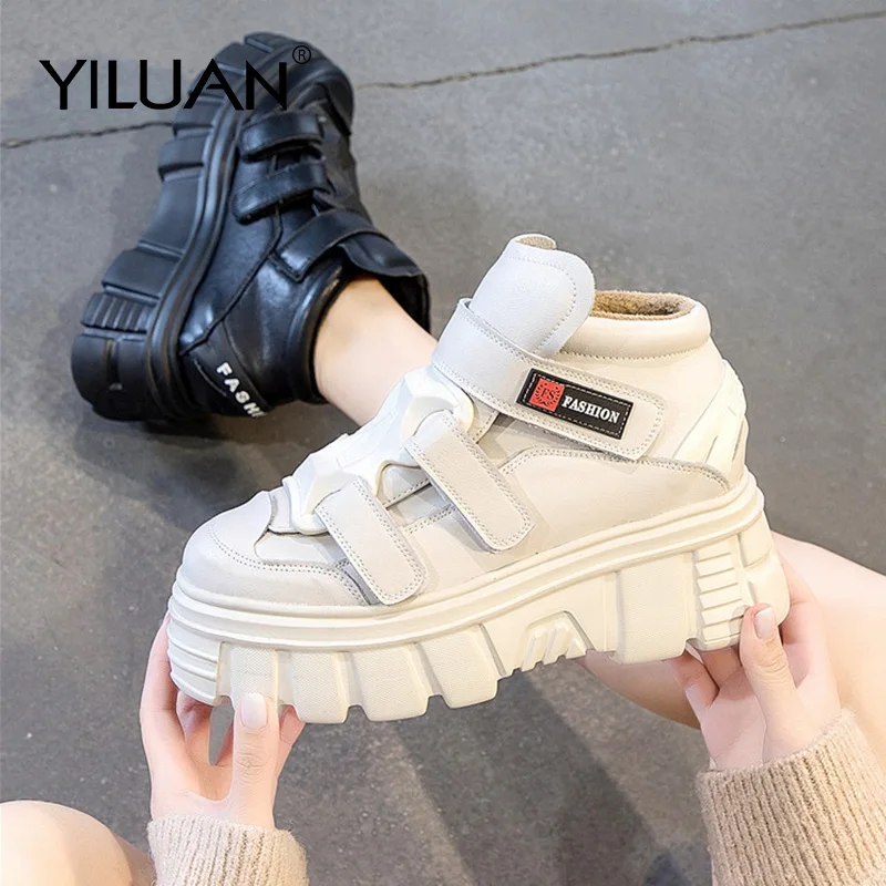 Весна 2020 Новинка модная обувь на толстой подошве с застежкой липучкой кожаная