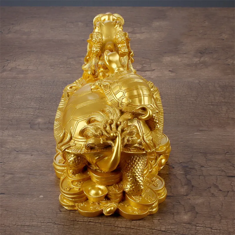 Статуэтка черепаха Дракон фэн шуй из смолы золотого цвета статуэтка черепахи