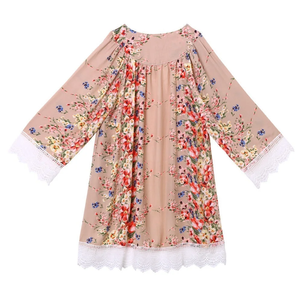 Шифоновая кружевная накидка кардиган с принтом солнцезащитное пляжное кимоно