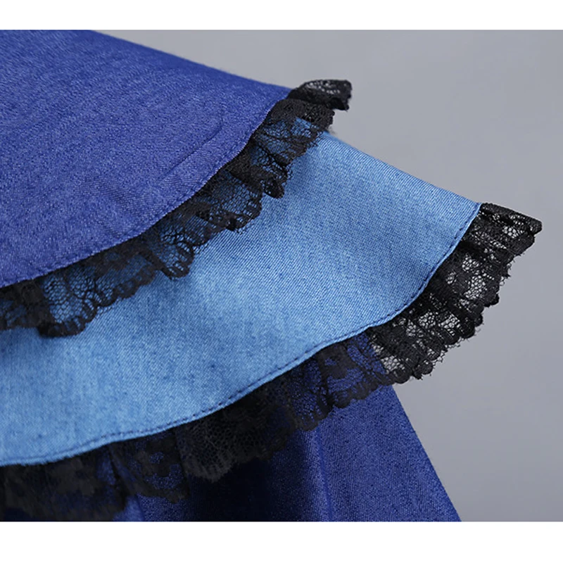 

Johnature 2021 Autumn New Full Sleeve Patchwork Ruffle Collar Loose Women Dresses Fashion Streetwear Lace Button Female Dress