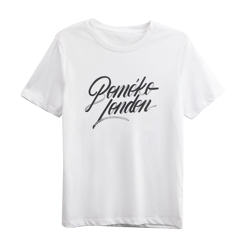 

Letter Printed 2020 Blue T-shirt Women Summer Round Neck Loose Cotton Casual Short Sleeved Femme Top Tee T Shirts Clothing
