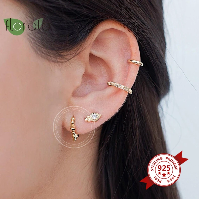 Женские серьги кольца из стерлингового серебра 925 пробы с заклепками в стиле панк