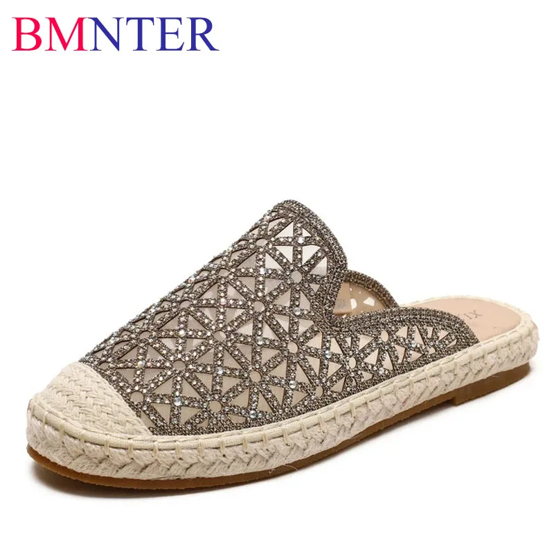 

Сандалии BMNTERsummer Baotou с Стразы, универсальные туфли в рыбацком стиле, сетчатые красные женские туфли, повседневные шлепанцы на плоской подошв...