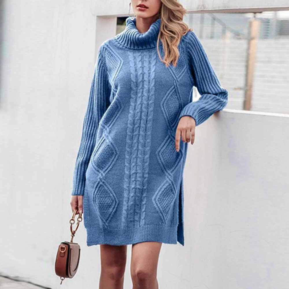 PUIMENTIUA 2019 осенний женский однотонный вязаный свитер с длинным подолом и разрезом