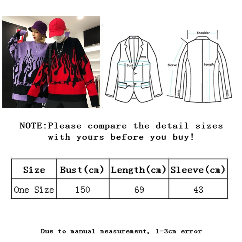

SLLSKY Autumn Winter Harajuku Women Sweaters Flame Knit Batwing Sleeve Sweater Casual Long Female Tide Printed Loose Pullovers