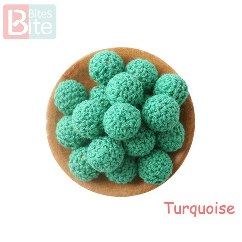 Turquois Кусачки 20шт 20 мм деревянное вязание крючком детский Прорезыватель вязаные бусины пустые DIY цепочка для прорезывания зубов подарки Детские товары Bpa бесплатно - Цвет: Turquois