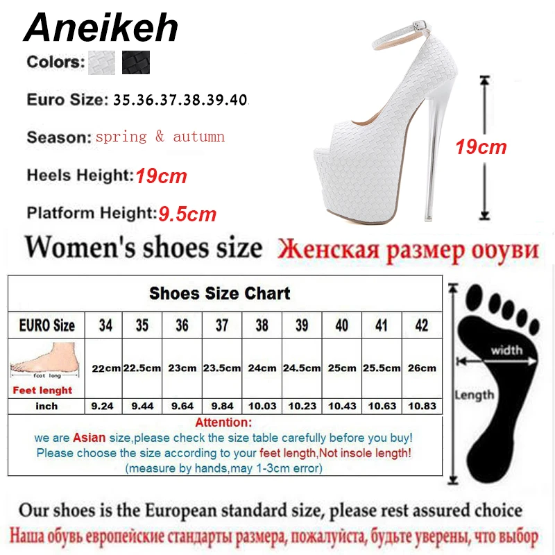 

Aneikeh NEW Spring Fashion Woven Fabric PU Women's 2021 Party Rome Thin Heels Basic Peep Toe Platform Buckle Strap Women's Pumps