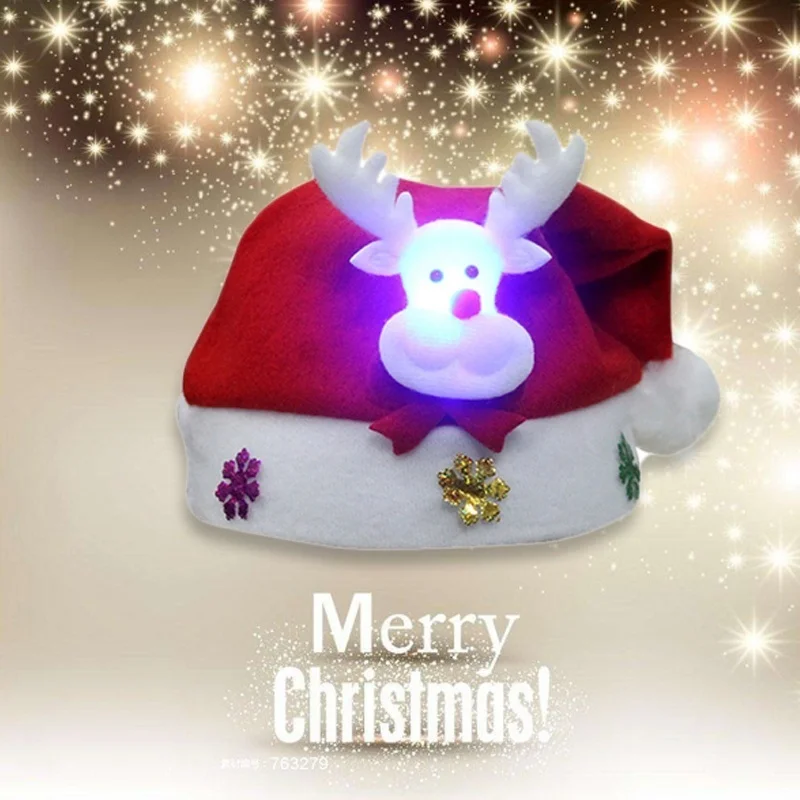 

Christmas LED Light Hat Cartoon Santa Claus/Elk/Snowman Xmas Cap for Adult Kids THJ99