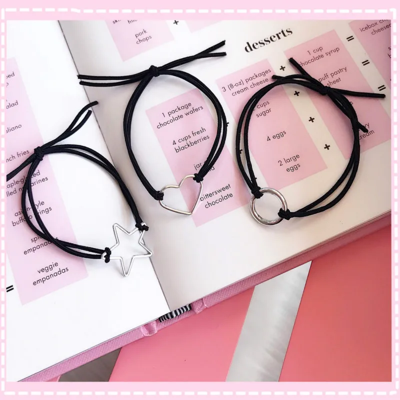 

Simplicity Versatile Hollow metal Pentagram Hairpin Knotted hair rope tie up the hair rubber string New Headwear Hair Ties