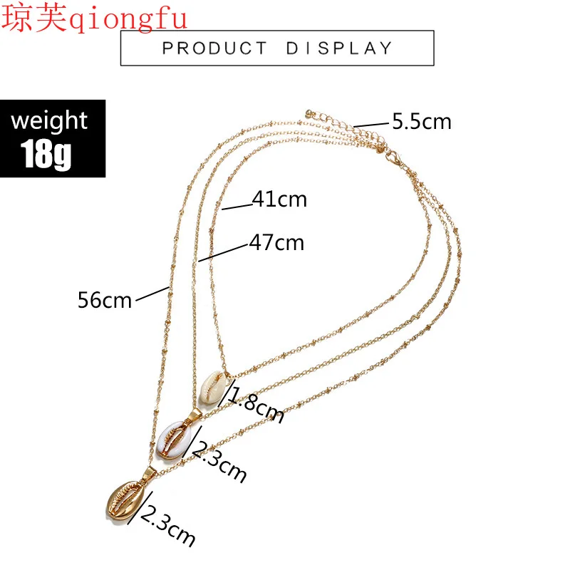 

Electroplating rose gold geometric shell conch with gold rim ball three-layer pendant necklace Stainless steel jewelry woman