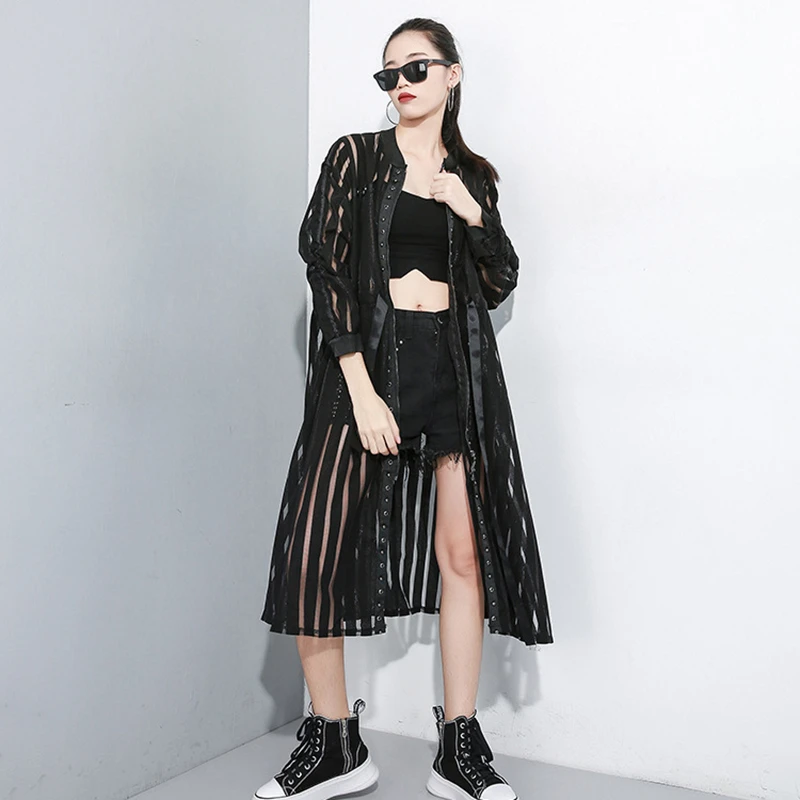 CHICEVER перспективная полосатая ветровка для женщин с круглым вырезом и длинными