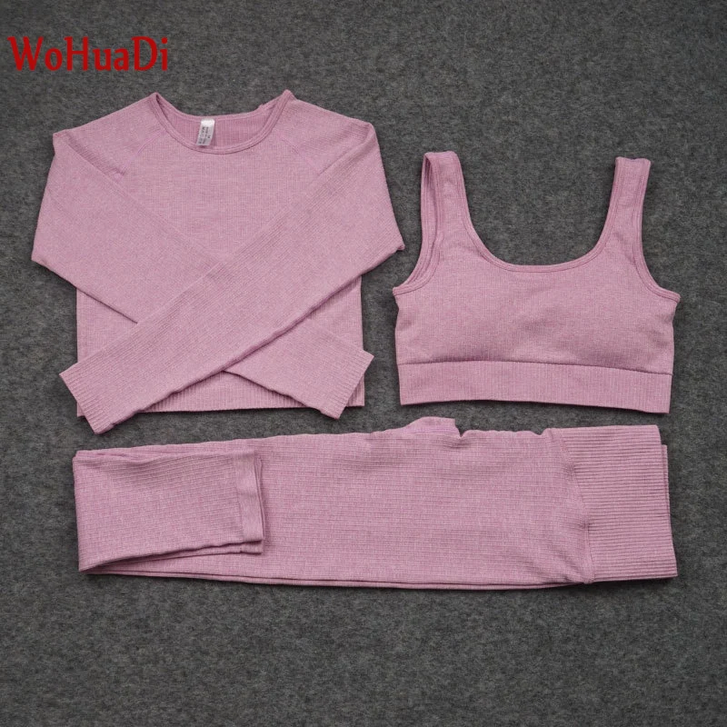 

WOHUADI Women's Clothing Seamless Yoga Set Fitness Sports Bra Long Sleeve Shirt High Waist Leggings Gym Sportswear Female