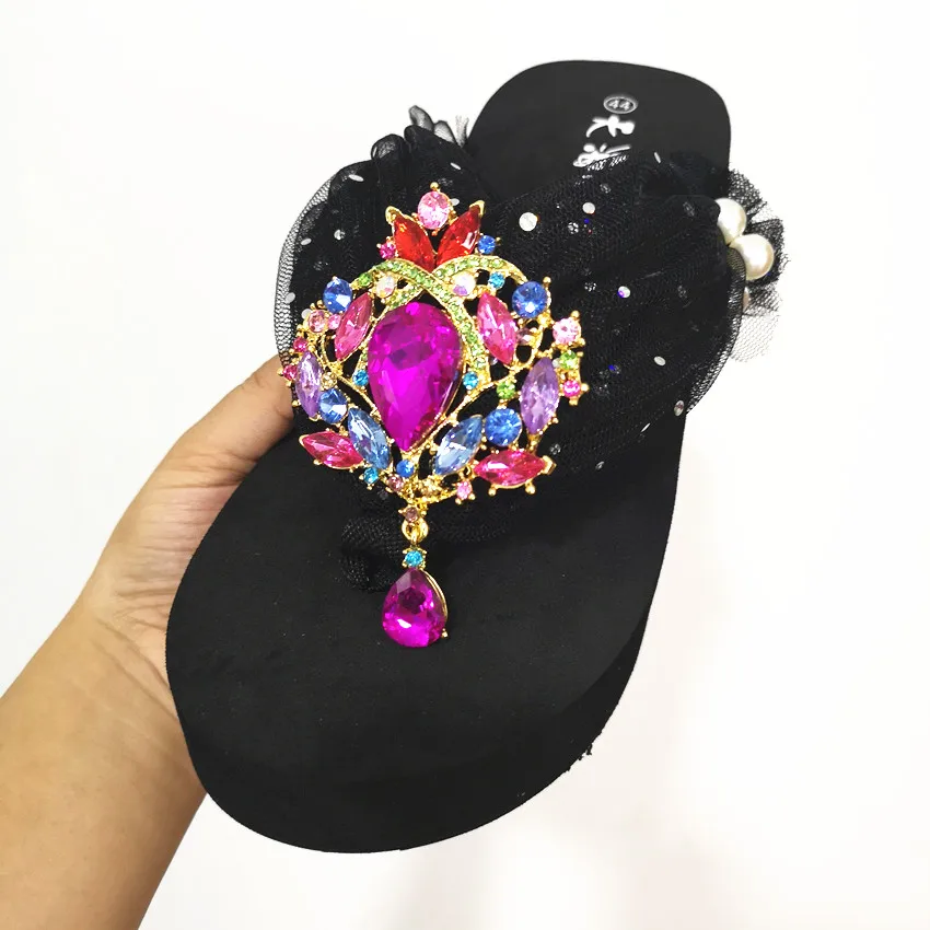 HAHAFLOWER/Новинка летние блестящие шлепанцы ручной работы на толстой подошве