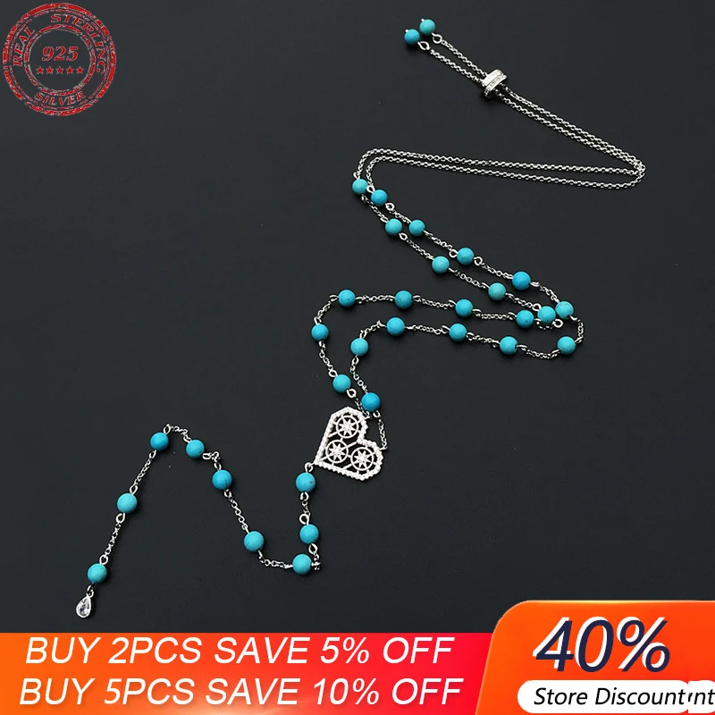 

S925 Sterling Silver Turquoise Love Y Long Pendant Sweater Chain Women European And American Fashion Trend Luxury Monaco Jewelry