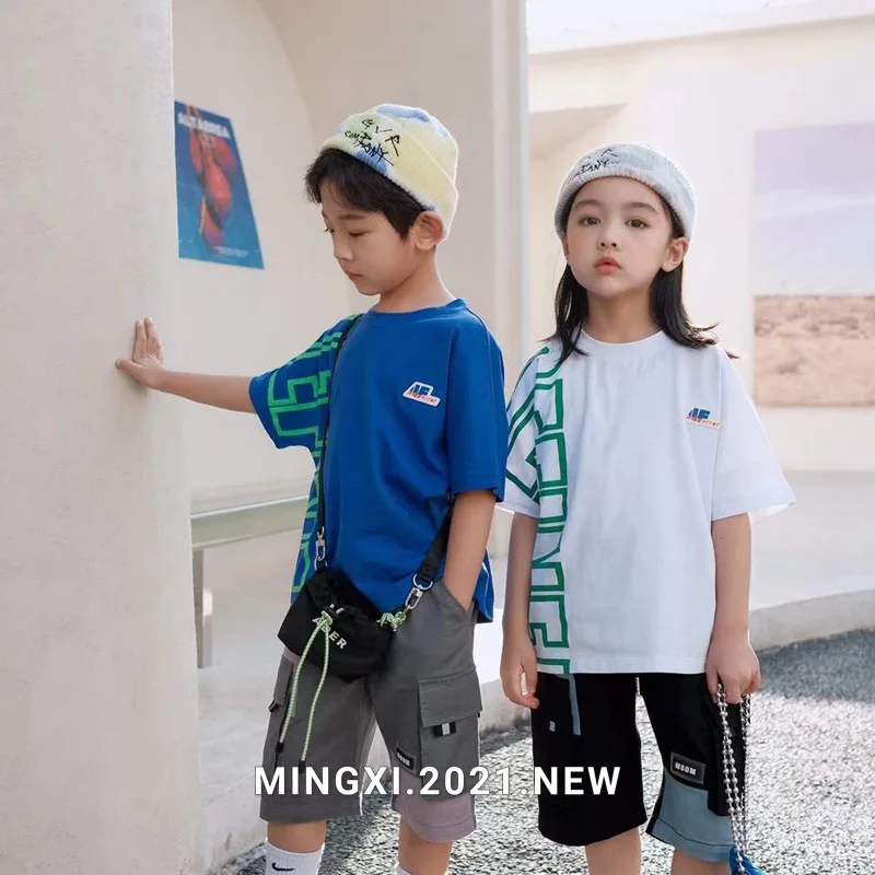 

Children's clothing 2021 summer new children's T-shirt children's short-sleeved letter T summer quality foreign fashion pullover