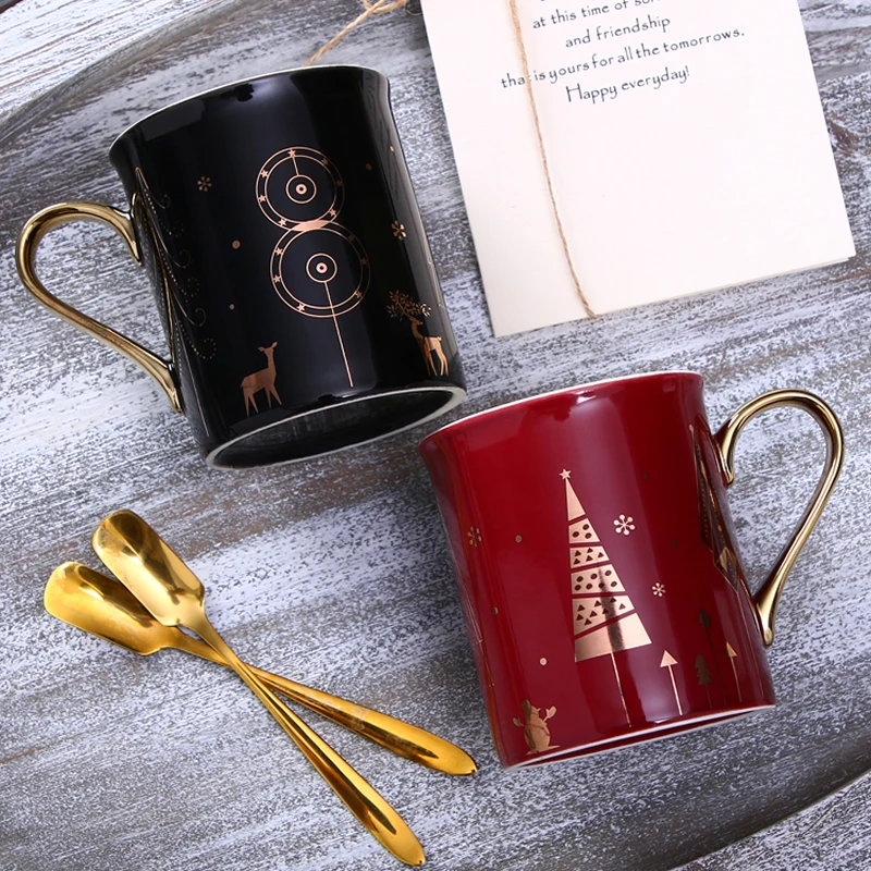 

Beautiful golden christmas tree ceramic coffee cup christmas gift idea