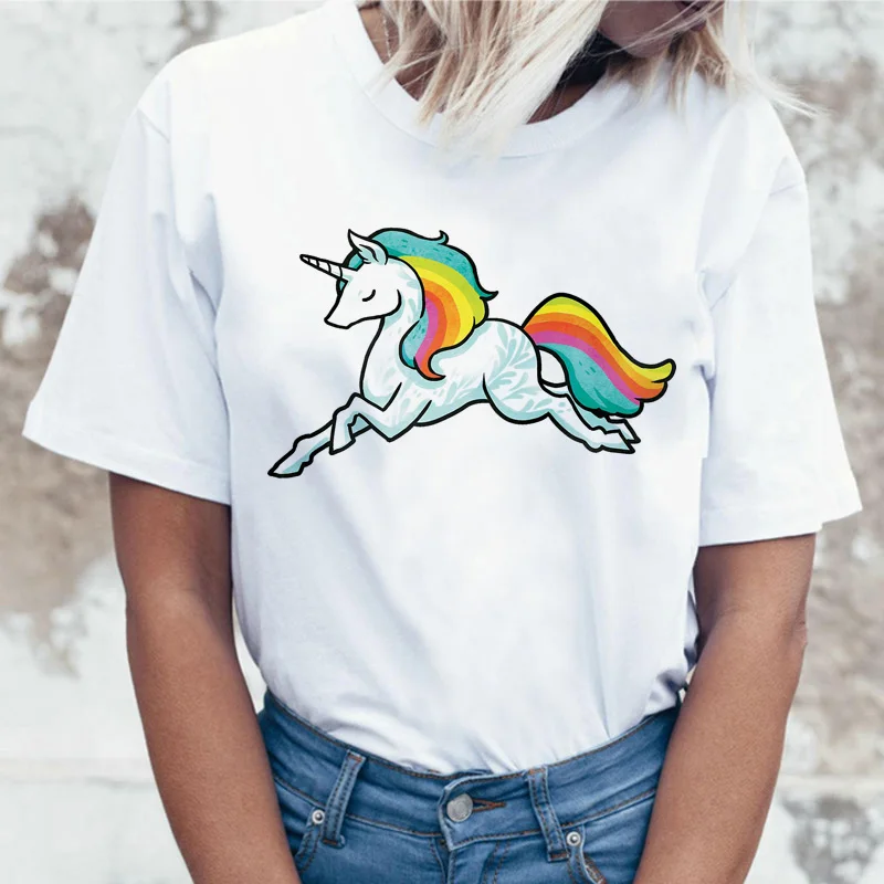 Женская футболка с единорогом Kawaii Unicornio 90s коротким рукавом в стиле хип хоп