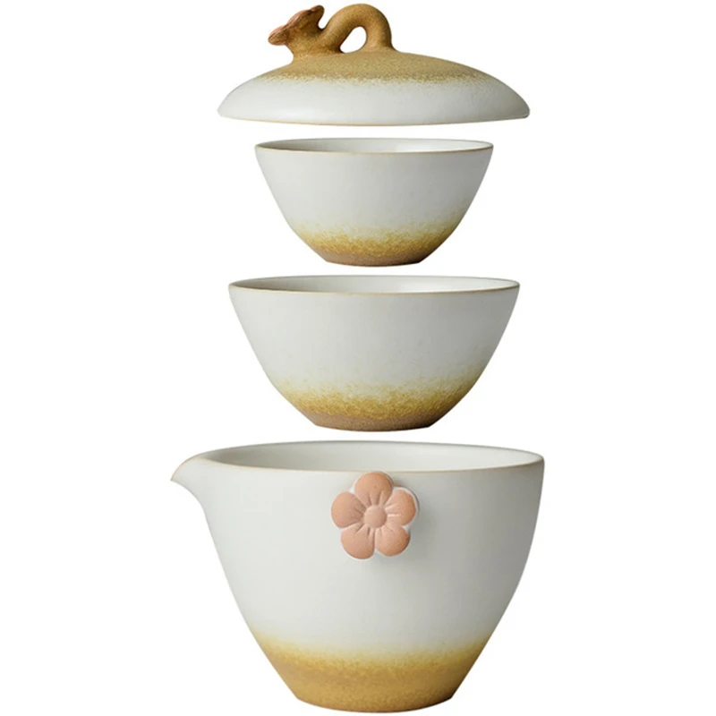 

japanese ceramic teapot gaiwan teacups handmade portable travel office tea set Girl gift Free shipping
