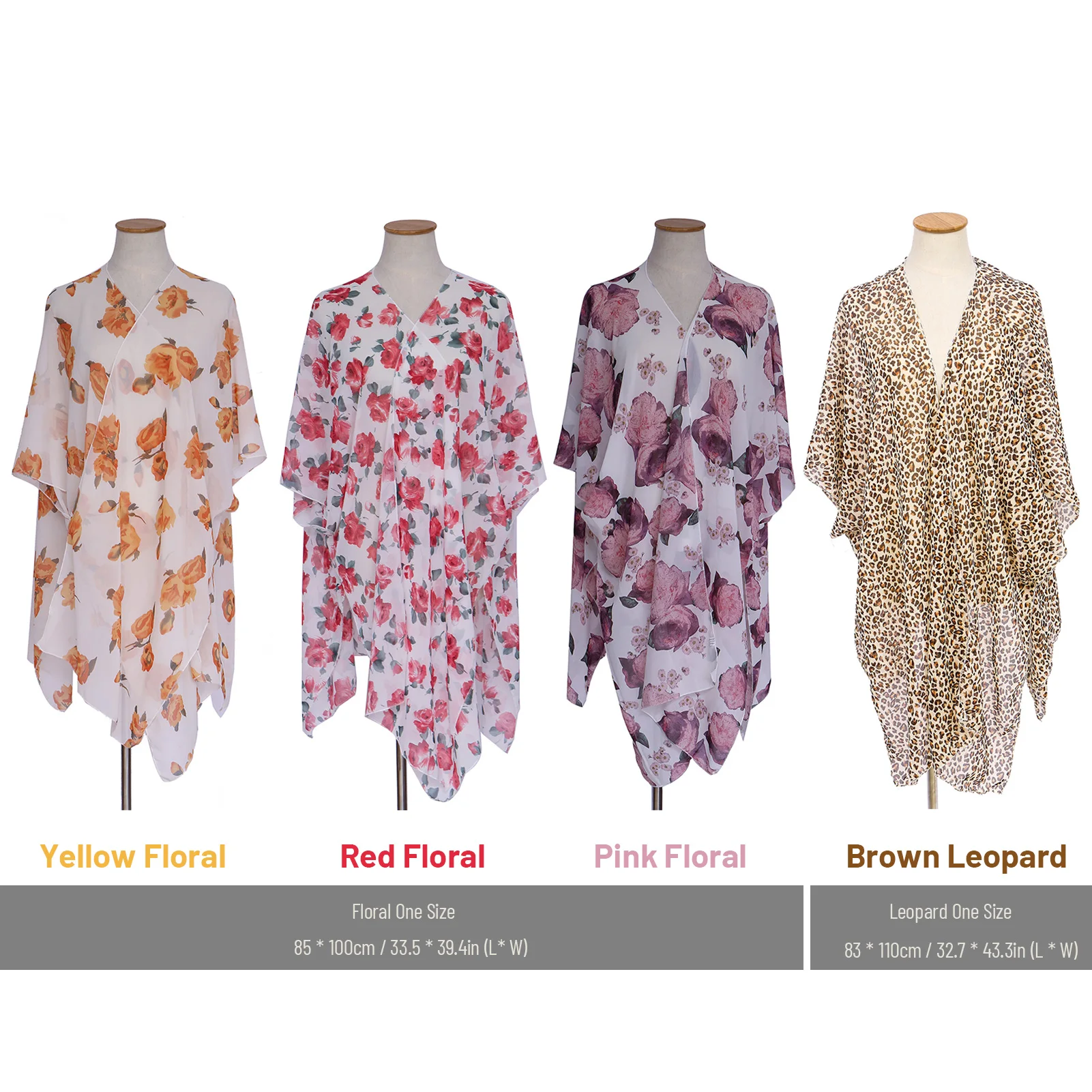 

Women Loose Kimono Cardigan Open Front Floral/Leopard Printed Oversized Boho Holiday Bikini Cover Ups Beachwear