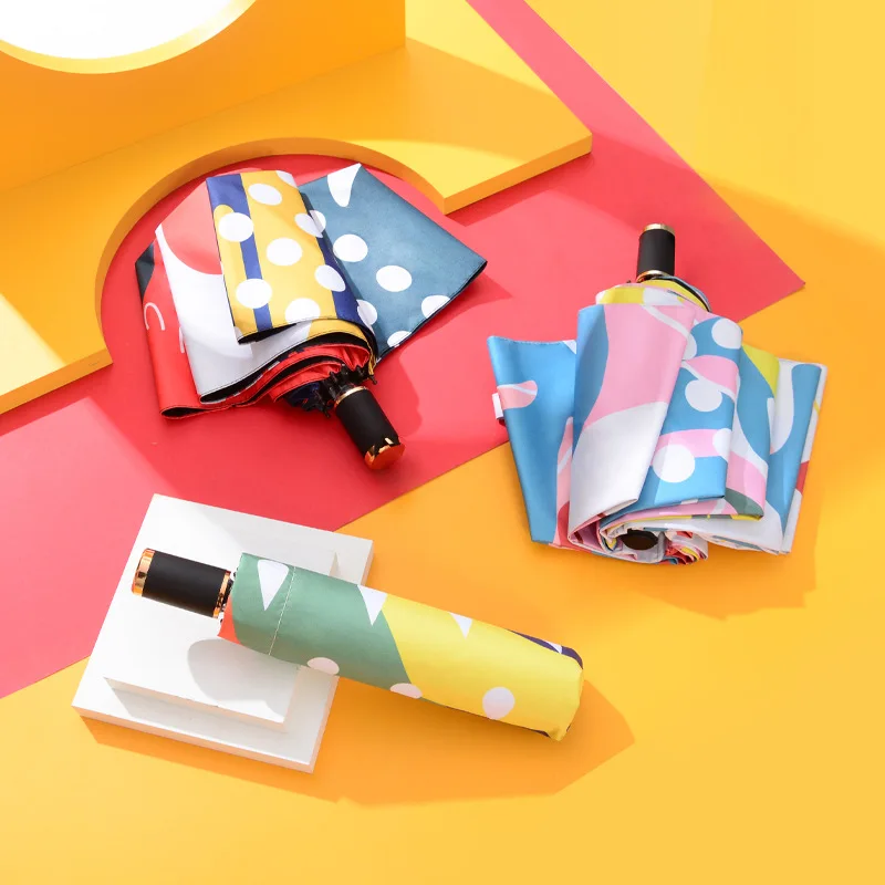 

2020New creative graffiti umbrellas, vinyl umbrellas, sun protection and UV protection umbrellas, automatic three-fold umbrellas