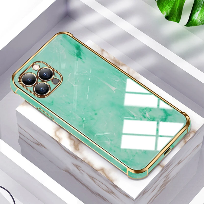 

Luxury Marble Plating Case For iPhone 13 12 11 Pro Max XS XR X S 8 7 Plus iPhone8 12ProMax Soft Shockproof Cover for Girl women