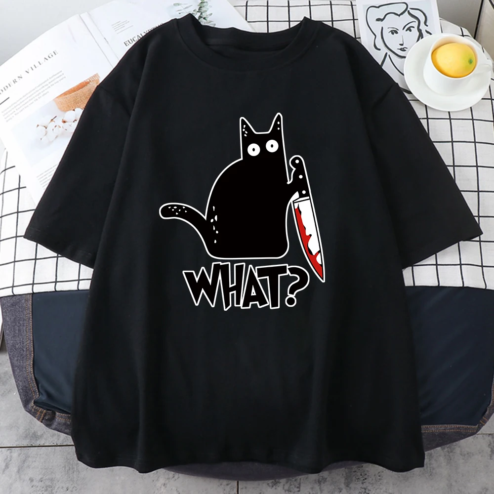 Футболка мужская с принтом черного кота крутая тенниска мультяшным рисунком