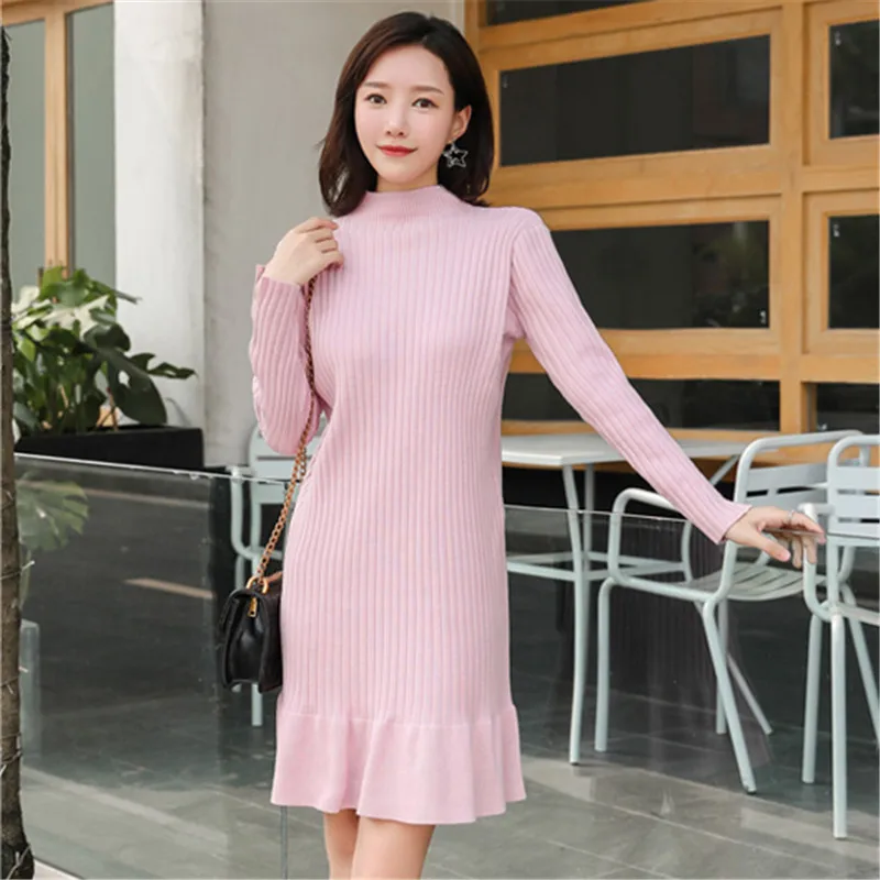 Корейское платье-свитер женские вязаные платья Осенний Женский пуловер
