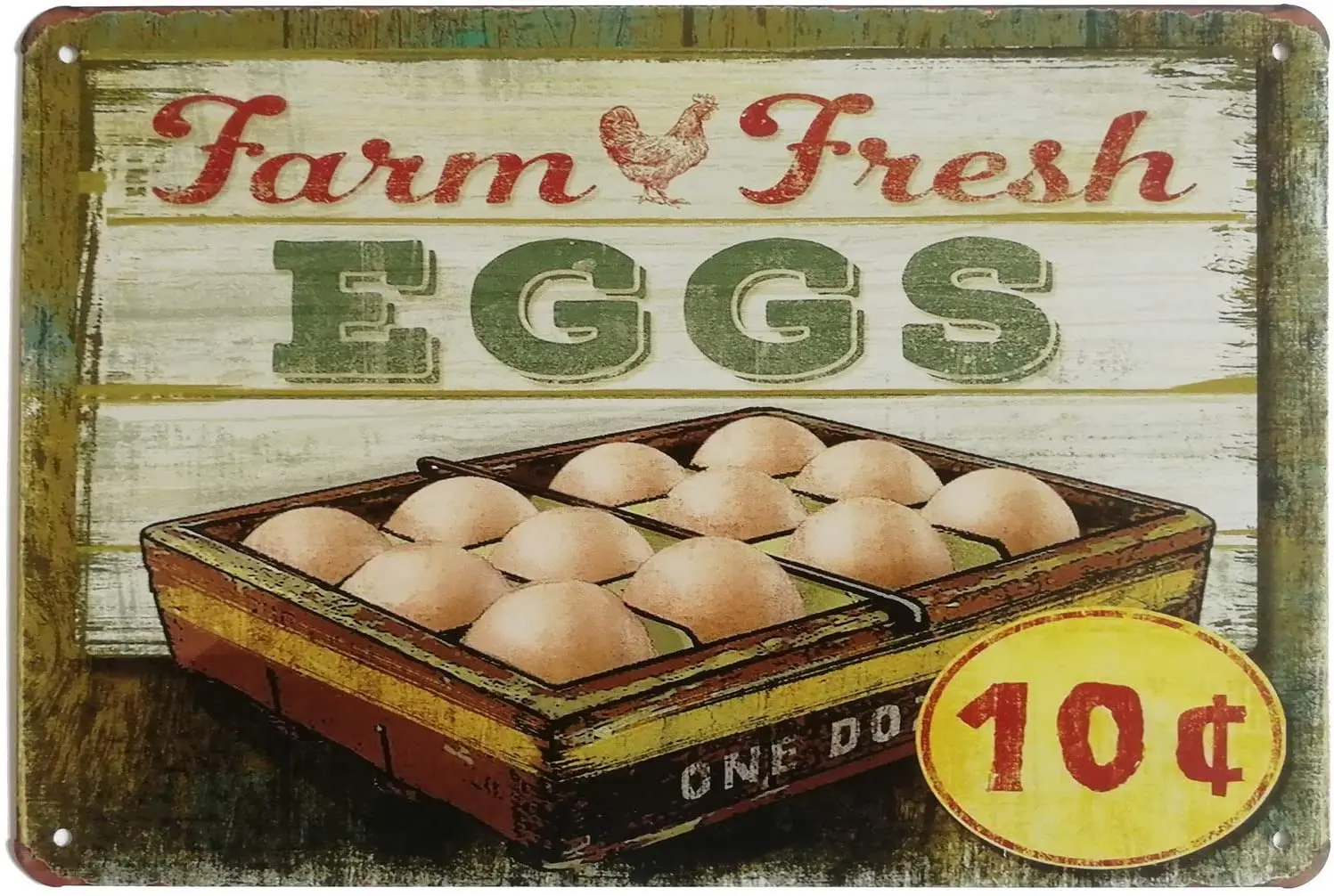 

ERLOOD Farm Fresh Eggs Metal Tin Sign Decor Art Chicken Coop Kitchen Cottage Farm 12 x 8