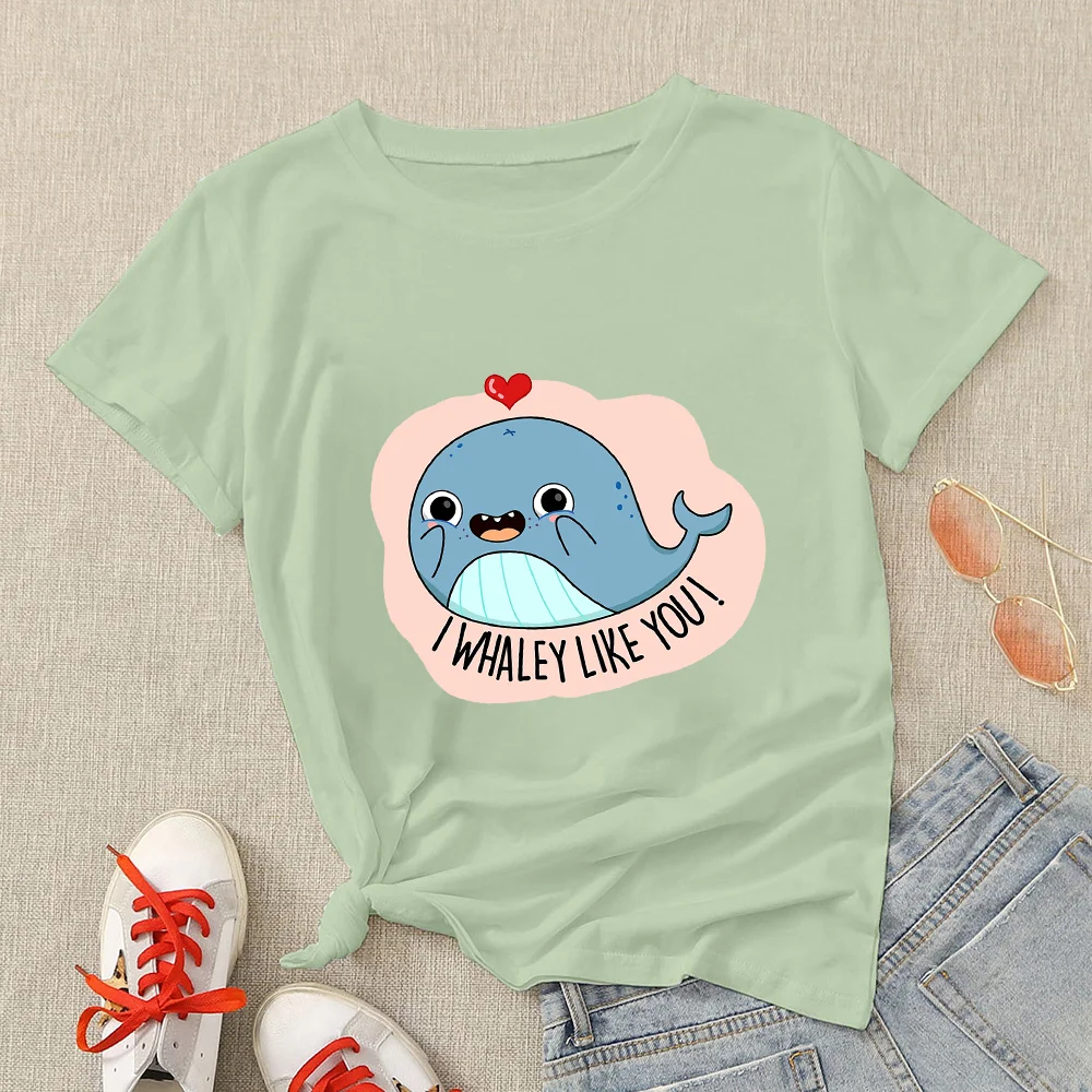 

Little Whale T Shirt Women I Whaley Like You Letter Printed Hipster Short Sleeve Oversize Y2k Fashion Personalized Design Tee