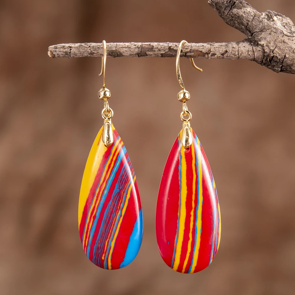 Colorful Belt Water Drop Earrings Women Dangled Hook Regalite Stones | Dangle