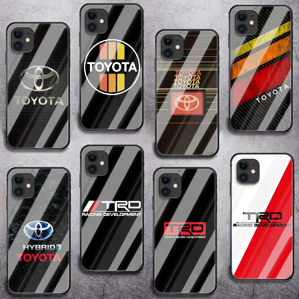 

Car Toyota TRD Phone Tempered Glass Case Cover For IPhone 6 6S 7 8 11 12 X Xr Xs Se 2020 Pro Max Plus Mini Coque Waterproof