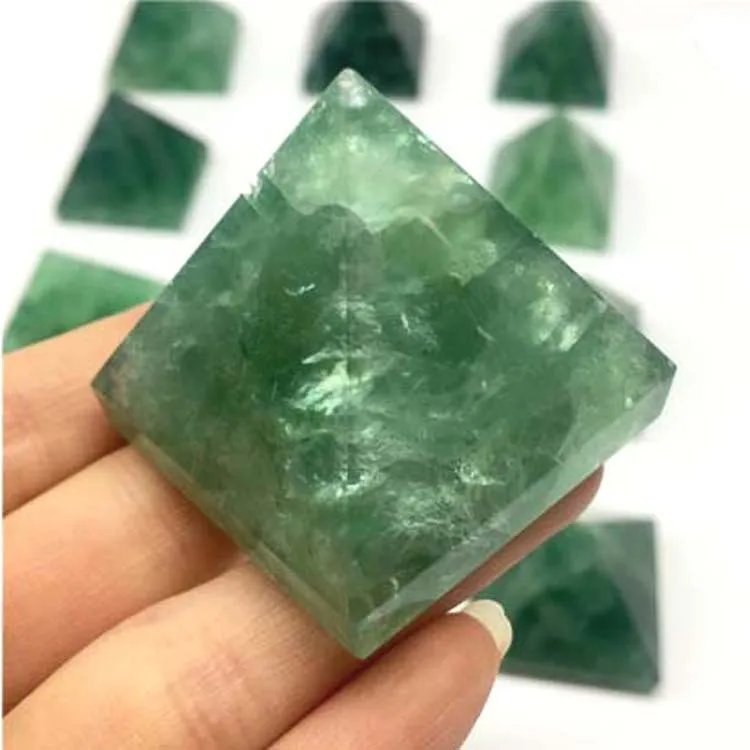 

Natural Stone Crystal Mineral Green Fluorite Pyramid Home Decoration Energy Amplification Wheel Pulse Purification Repair