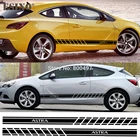 2 х автомобилей Аксессуары боковой двери юбка в полоску автомобиля винила ПВХ наклейки на весь Кузов для Защитные чехлы для сидений, сшитые специально для Opel Astra Opel Vauxhall Astra