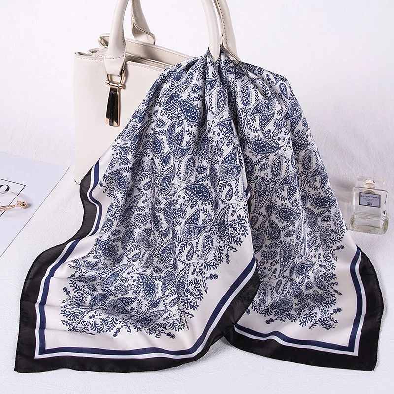 

2020 Новый Модный летний Шелковый квадратный шарф для женщин с цветочным рисунком атласный шейный бандаж для волос пляжный хиджаб головной п...