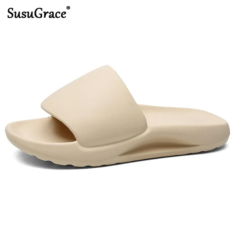 

SusuGrace Hot Sale Men Slippers Outdoor Fashion Breathable Beach Shoes Light Soft Anti-skid Male Footwear Quality Big Size Flats