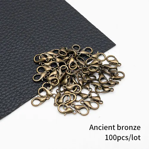 Ancientbronze 100pcs 100 шт./лот, 3 цвета, застежка-коготь из цинкового сплава для ювелирных изделий, ожерелья, браслетов, без никеля(12x7 мм - Цвет: Ancientbronze 100pcs