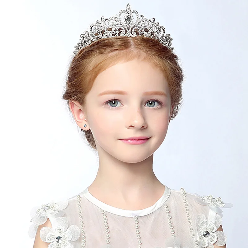 

Fashion Gold Silver Color Crystal Crowns for Kids Child Girls Pearls Tiaras Diadems Wedding Hair Accessories Bridal Jewelry